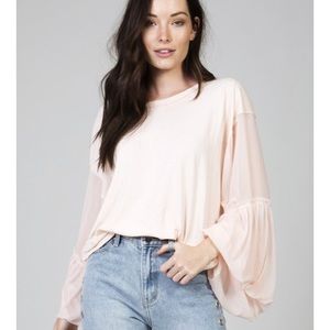Free People peach flowy T with sheer bell sleeves